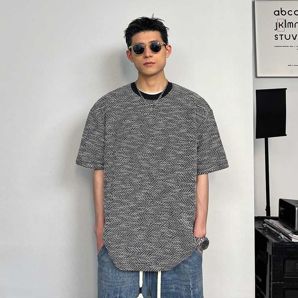 Striped Short-sleeved T-shirt Men's Summer Korean Version Trendy Design Sense Fashionable And Versatile Loose Round Neck T-shirt Casual And Simple_viptrois.com