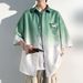 Men's Ombre Short Sleeve Shirt - Summer Casual Workwear Shirt With Ice Silk Feel (M-3XL, Quick-Dry Polyester Blend, Relaxed Fit)_viptrois.com