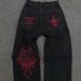2023 Cross-border Hot-selling American High Street Fashion Brand Fully Embroidered Skull Pants For Men, Loose Straight_viptrois.com