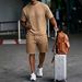 Summer Men's Checkered Embossed Suit Short Sleeve Casual Sports Two Piece Set Shorts_viptrois.com