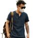 Unbeatable Quality American Style Short Sleeved T-shirt For Men, Tianzhu Woven Solid Color, Waffle Henley Collar, Trendy V-neck Polo Shirt_viptrois.com