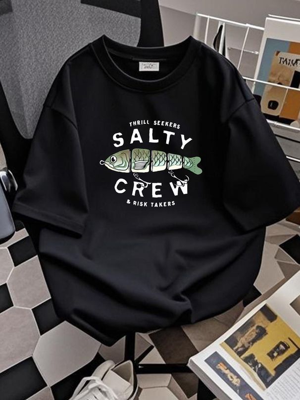 Salty Crew Mens Shirt XL Black Fishing Short Sleeve 100% Cotton Big Graphic Unisex Stylish Breathable Soft Streetwear Casual Fashion Stretched_viptrois.com