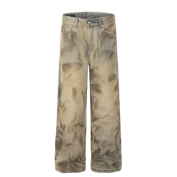 Post-apocalyptic Style Dirty Jeans Men's Streetwear Hip Hop Loose Design Sense Niche Mud Dyed Straight Pants Wide Leg_viptrois.com