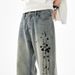 Men's Clothing Printed Jeans Men's New American High Street Retro Washed Nostalgic Loose Straight Trousers Street Fashion Trousers_viptrois.com