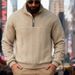 Men's Textured Jacquard Half-Zip Sweatshirt - Heavyweight Stand Collar Pullover With Unique Geometric Pattern, Relaxed Fit For Fall/Winter_viptrois.com