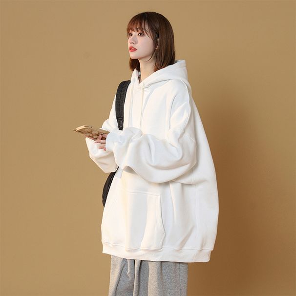 White Tall Hoodie Women, Solid Color, Size, Oversized, Early Winter Coat For Plus Size Women_viptrois.com
