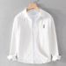 Men's Clothing Spring And Autumn Casual Cotton Long-sleeved Shirt Versatile Bear Embroidery Trendy Loose Shirt_viptrois.com