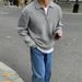 Loom Russian Ozon Zipper Sweater Men's Turn-Down Collar Korean Style Trendy Casual Long Sleeve Solid Color Knitted Top Jacket_viptrois.com