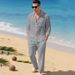 Men's Clothing Linen Suit Casual Loose Collared Shirt Long Sleeve American Style Autumn Beach Wear_viptrois.com