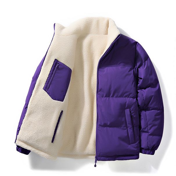 Men's Clothing Reversible Fleece-Lined Jacket Winter Warm Double-Sided Coat With Stand Collar, Zipper Closure, Loose Fit, Unisex Fashion Outerwear_viptrois.com