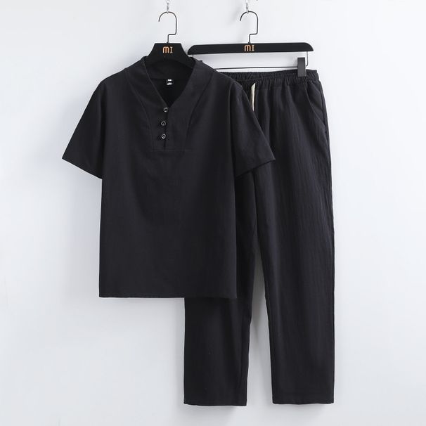Men's Clothing Chinese Style 2025 Summer New Men's Casual Suit Cotton And Linen Tang Suit Loose Large Size Hanfu Suit Men_viptrois.com