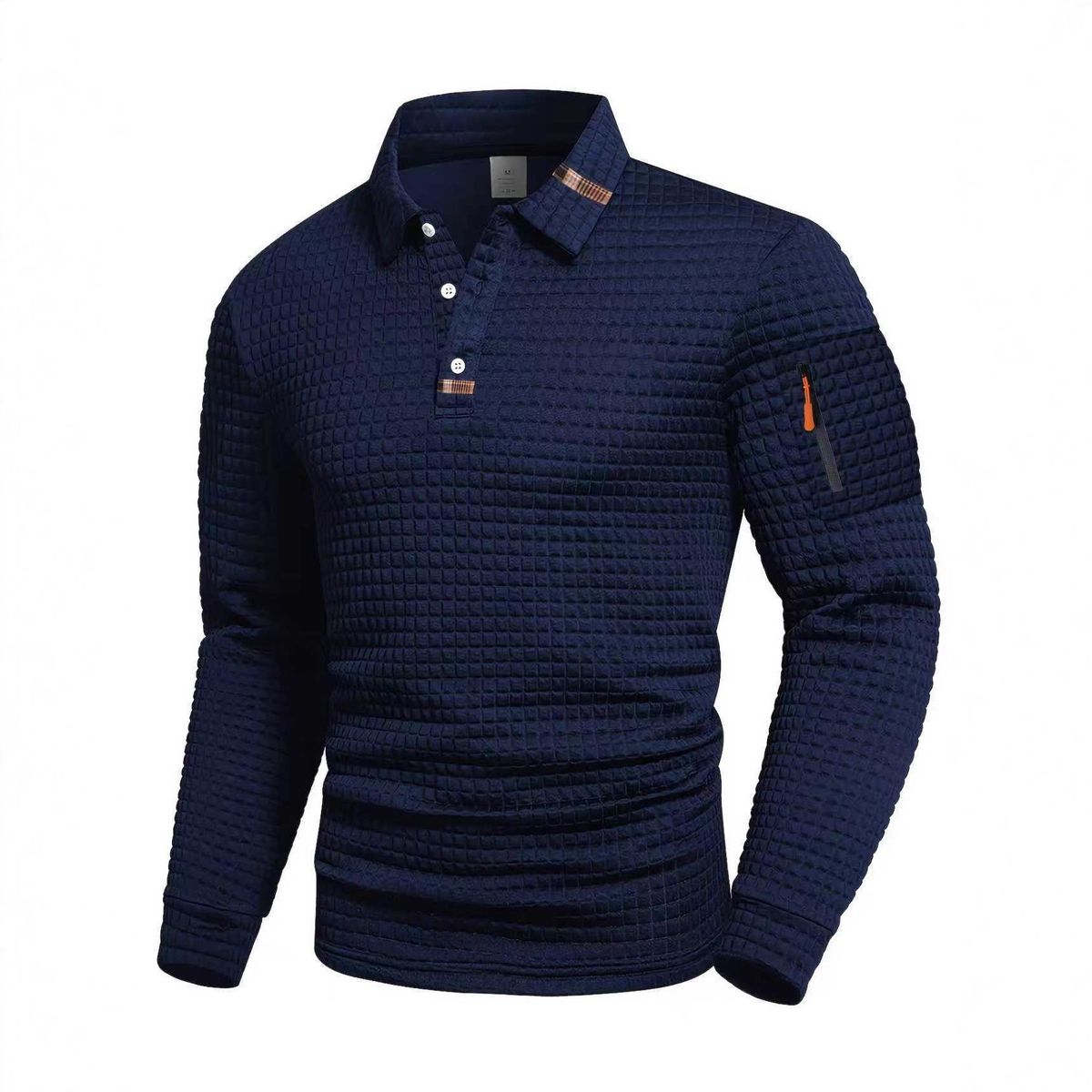 Men's Slim Fit Long Sleeve Polo Shirt With Contrast Collar & Zipper Accent – Breathable Polyester Blend For Casual & Sports Wear (White, Black)_viptrois.com