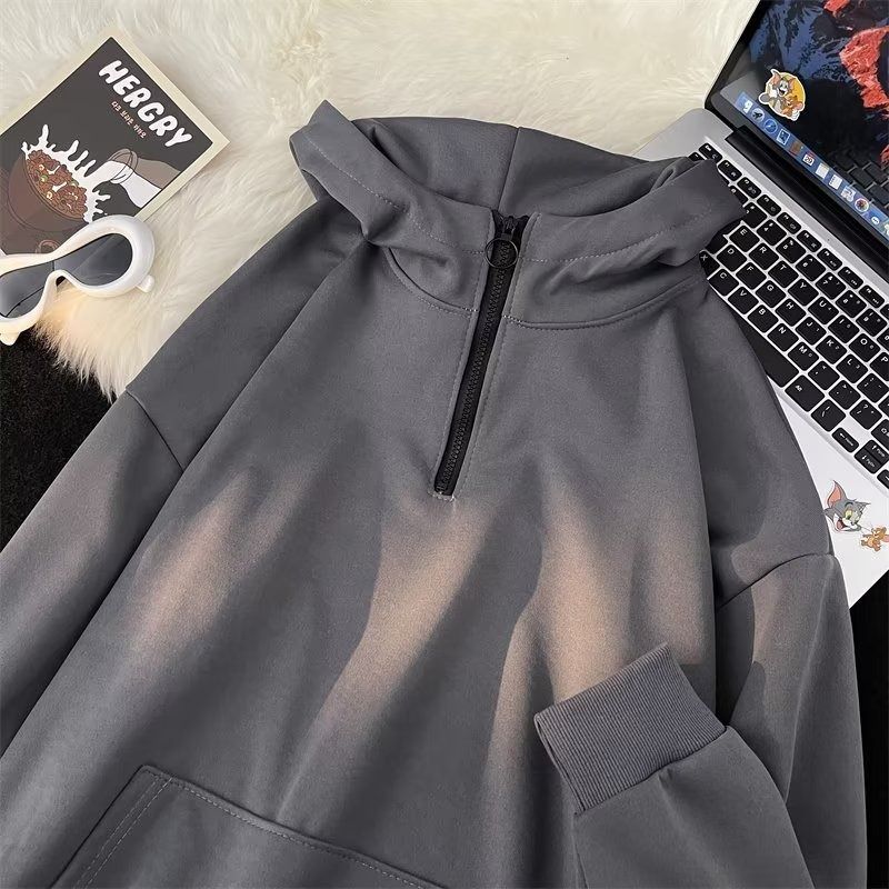 Men's Outerwear Trendy Teenage Top New Half Zip Hooded Sweatshirt_viptrois.com