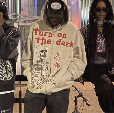 2023 New Hoodie Skull Sweatshirt Loose Street Style Sports Zipper Cardigan Y2K Jacket_viptrois.com