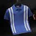Men's Clothing Summer New High End Cool Silk Striped Short Sleeved Polo Shirt Men's Trendy Slim Casual Half Sleeved T Shirt_viptrois.com