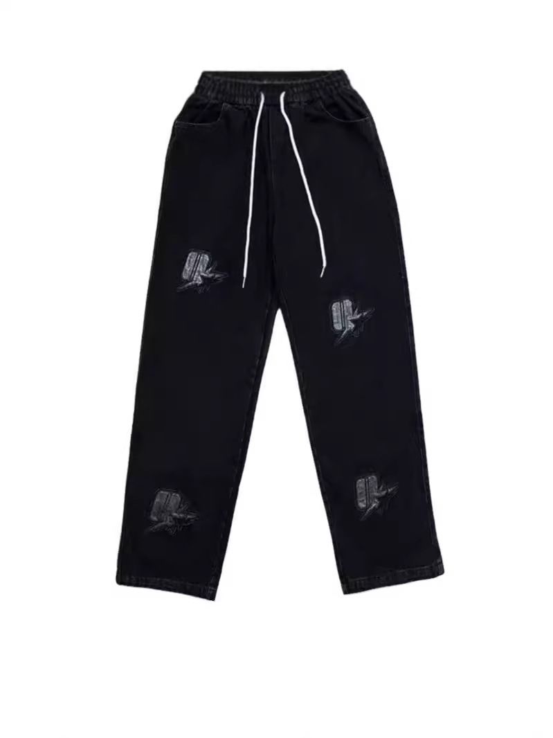 Men's Streetwear Drawstring Jeans – Relaxed Fit Hip-Hop Trousers With Urban Edge_viptrois.com