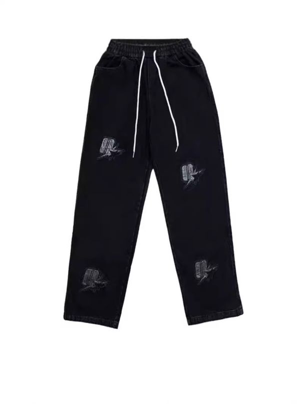 Men's Streetwear Drawstring Jeans – Relaxed Fit Hip-Hop Trousers With Urban Edge_viptrois.com