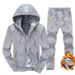 Men's Fleece-Lined Hoodie & Jogger Set | Winter Warm Sportswear | Cold Weather Running Outfit | Sizes M-XXXXL (Gray/Black/Navy)_viptrois.com