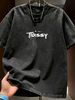 Summer New Washed Short-sleeved T-shirt, Men's Brushstroke Letter Creative Printing Half-sleeved Youth Trend Versatile Casual Loose Base Tee_viptrois.com