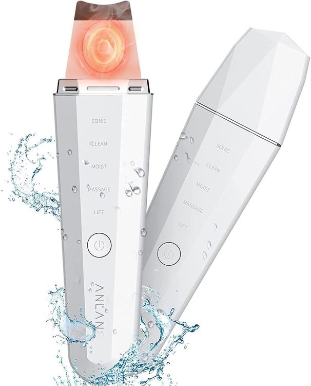 Face Skin Scrubber, Electric Ultrasonic EMS Ion Blue/Red Light Face Cleanser_viptrois.com