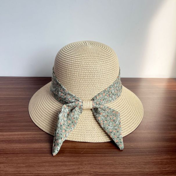 2024 New High-end Fashion Small Floral Bow Dome Straw For Outdoor Outings, Sun Protection And Sunshade Hat Versatile_viptrois.com