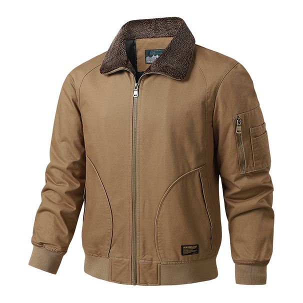 Men’s Heavyweight Fleece-Lined Jacket – Winter-Ready Cotton Shell With Faux Fur Collar (M-5XL, Black/Army Green/Khaki)_viptrois.com