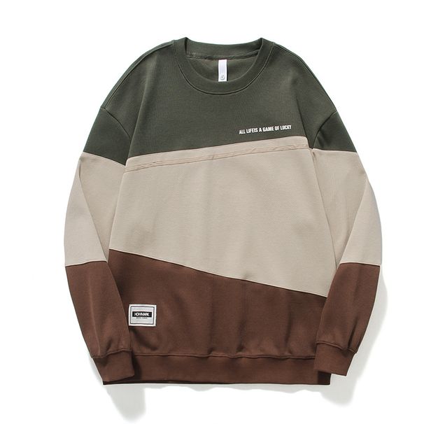 Men's Clothing Plus Velvet Sweatshirt Men's Autumn And Winter Loose Ins Trendy Brand Contrast Color Long Sleeved T Shirt Top_viptrois.com