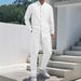 European And American Beach Leisure Loose Linen Sports Suit Men's Long Sleeved Stand Up Collar Shirt Trousers Overalls Leggings_viptrois.com