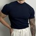 Men's Clothing Heavy High Street Solid Color Half Turtleneck Thread Stretch T Shirt Tops Men's Loose_viptrois.com