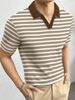 Casual Striped Lapel Polo Shirts Men's Short Sleeved T Shirts_viptrois.com
