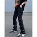Men's Clothing High Street Ink Splashed Flared Jeans Men's Ins American Retro Vibe Style Loose Straight Leg Mopping Trousers_viptrois.com