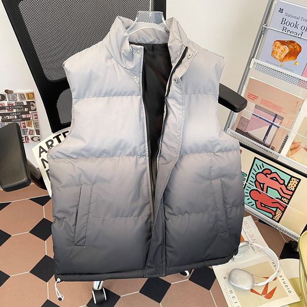 Men's Gradient Puffer Vest – Stand Collar Sleeveless Jacket For Streetwear & Sports (Black/Pink/Grey, S-3XL)_viptrois.com