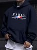 Men's Autumn And Winter Casual Fashionable Loose Hooded Sweatshirt With Parisian Letter Pattern Printed Warm Long Sleeved Pullover_viptrois.com