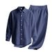 Men's New Linen Plain-color Collar Button-down Casual Long-sleeved Long Pants Men's Suit_viptrois.com