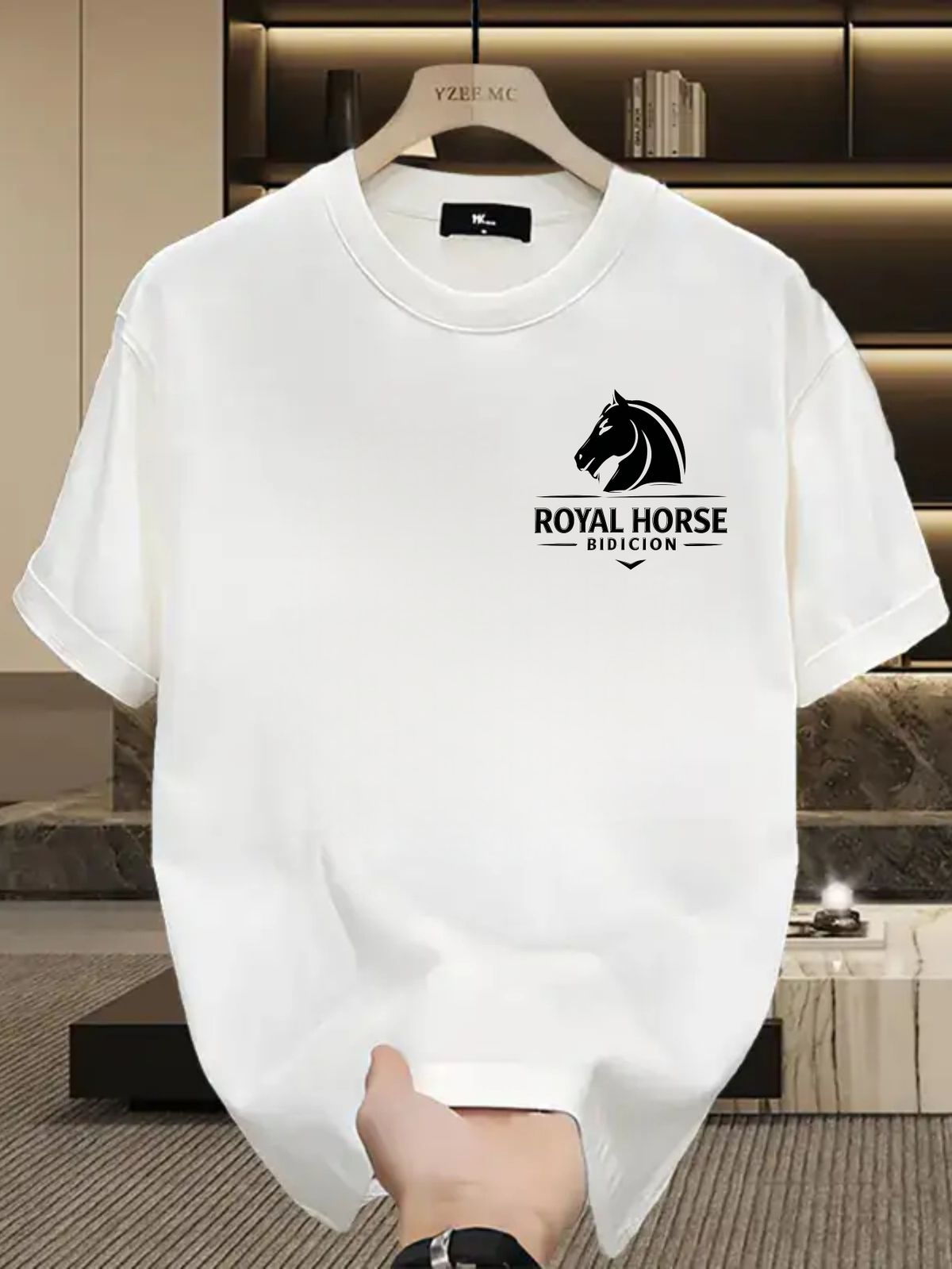 Summer New Short-sleeved T-shirt, Men's ROYAL HORSE BIDICION Horse Head Pattern Creative Printing Half-sleeved Youth Trend Versatile Casual Loose Base_viptrois.com