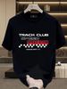 Men's 100% Cotton Short Sleeve T-Shirt With "TRACK CLUB SPEED STEM" Racing Logo, Casual Loose Fit, Streetwear Style_viptrois.com