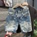 Heavyweight Checkerboard Denim Shorts For Men, Vintage Washed Distressed American Retro Style Casual 5-Pocket Knee-Length Shorts_viptrois.com