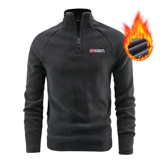 Men's Clothing Stand Up Collar Fleece Pullover Cross Border European Size Base Coat With Round Neck Plus Velvet Polar Fleece Long Sleeved Sweatshirt_viptrois.com