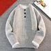 "Solid Color Vintage Henley Sweater – Classic Crewneck Pullover With Bone Buttons, Relaxed Fit Cotton Blend For Casual Sophistication"_viptrois.com