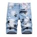 Man's clothing Ripped black star denim shorts Straight slim men's casual quarter pants_viptrois.com