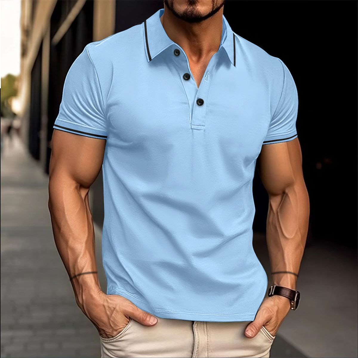 Men's New Lapel Polo Shirt Men's Casual Fashion Short Sleeve T Shirt Polo Shirt Men_viptrois.com