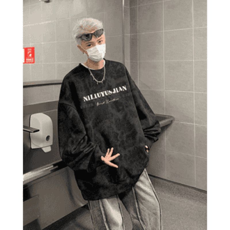 Japanese Retro American Style Brand Tie-Dye Heavy Round Neck Sweatshirt Unisex 025 Spring Autumn Loose Trendy High-End_viptrois.com