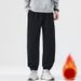 Retro Fleece-Lined Sweatpants – Relaxed Fit Cotton-Polyester Joggers With Drawstring Waist (28-38, Charcoal/Black/Oatmeal)_viptrois.com