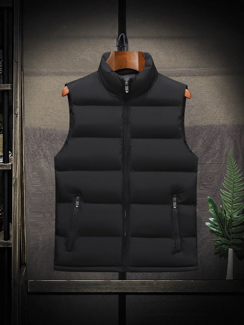 Unisex Quilted Work Vest – Reversible Stand Collar Jacket, Polyester Cotton-Filled Utility Vest For Outdoor & Casual (Black/Dark Green/Navy, M-6XL)_viptrois.com