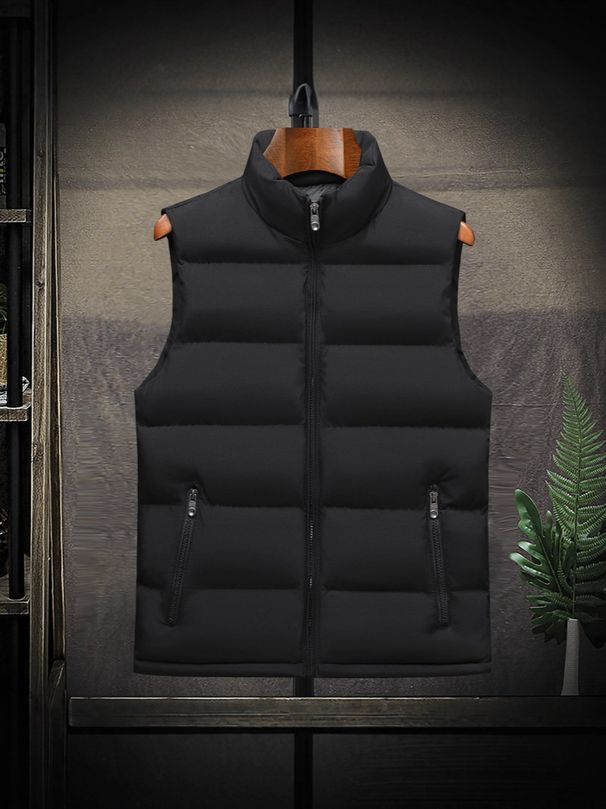 Unisex Quilted Work Vest – Reversible Stand Collar Jacket, Polyester Cotton-Filled Utility Vest For Outdoor & Casual (Black/Dark Green/Navy, M-6XL)_viptrois.com
