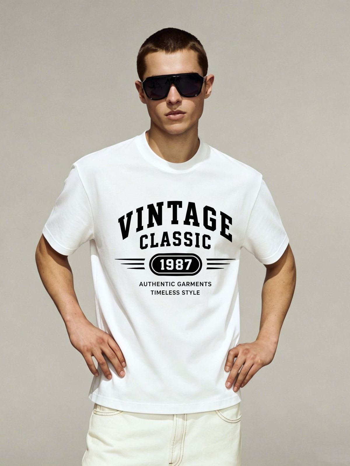 Urban Relaxed Fit Vintage Classic 1987 Cotton T-Shirt Men's Everyday Casual Streetwear Tee_viptrois.com