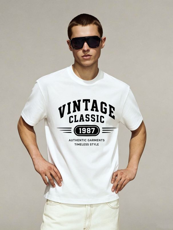Urban Relaxed Fit Vintage Classic 1987 Cotton T-Shirt Men's Everyday Casual Streetwear Tee_viptrois.com