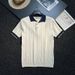 Men's Contrast Color Collar Polo Shirt Fashion Casual Striped Knit Top Breathable Summer Wear Versatile Striped Texture_viptrois.com