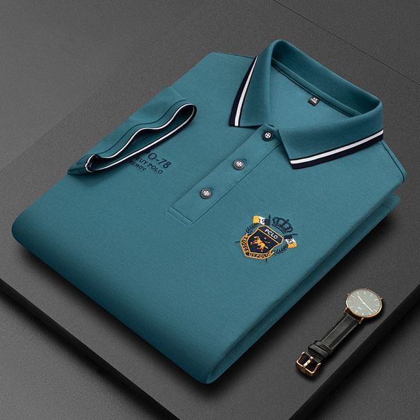 Men's Clothing Short Sleeved T Shirt With Embroidery And Lapel For Dads, Breathable Summer Business Casual_viptrois.com