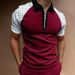 Summer New Men's Polo Shirt Short Sleeve Contrast Plaid Zipper T-shirt Top_viptrois.com